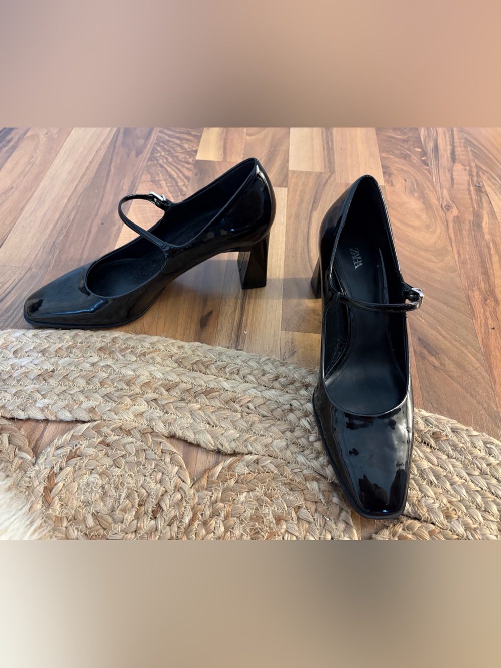 ZARA Black Patent Mary Jane Heels